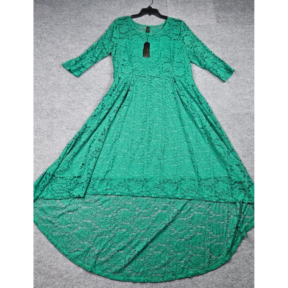 NWT COOAN Green Lace High Low Dress 2XL 3/4 Sleeve Cocktail Formal Holiday